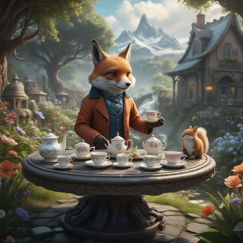 Whimsical Cloud Garden Tea Party in Pastel Watercolor