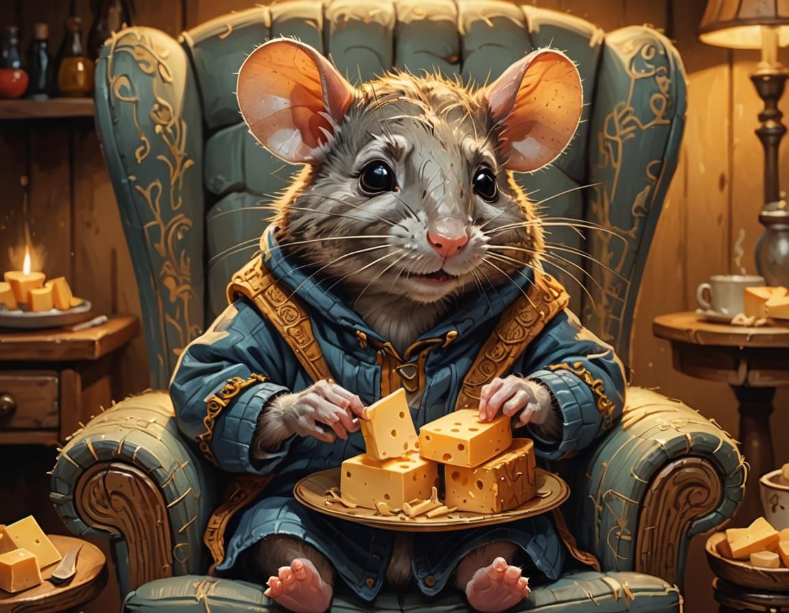 Charming Child Rat and Mother in Cartoon Style