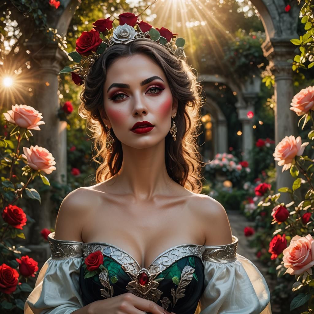Ethereal Goddess Portrait in a Rose Garden