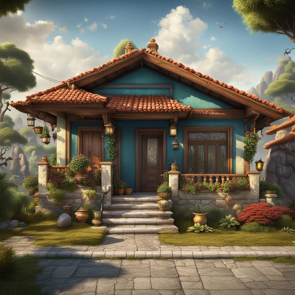 Bungalow Floor Plan with Pottery Studio, Detailed Art