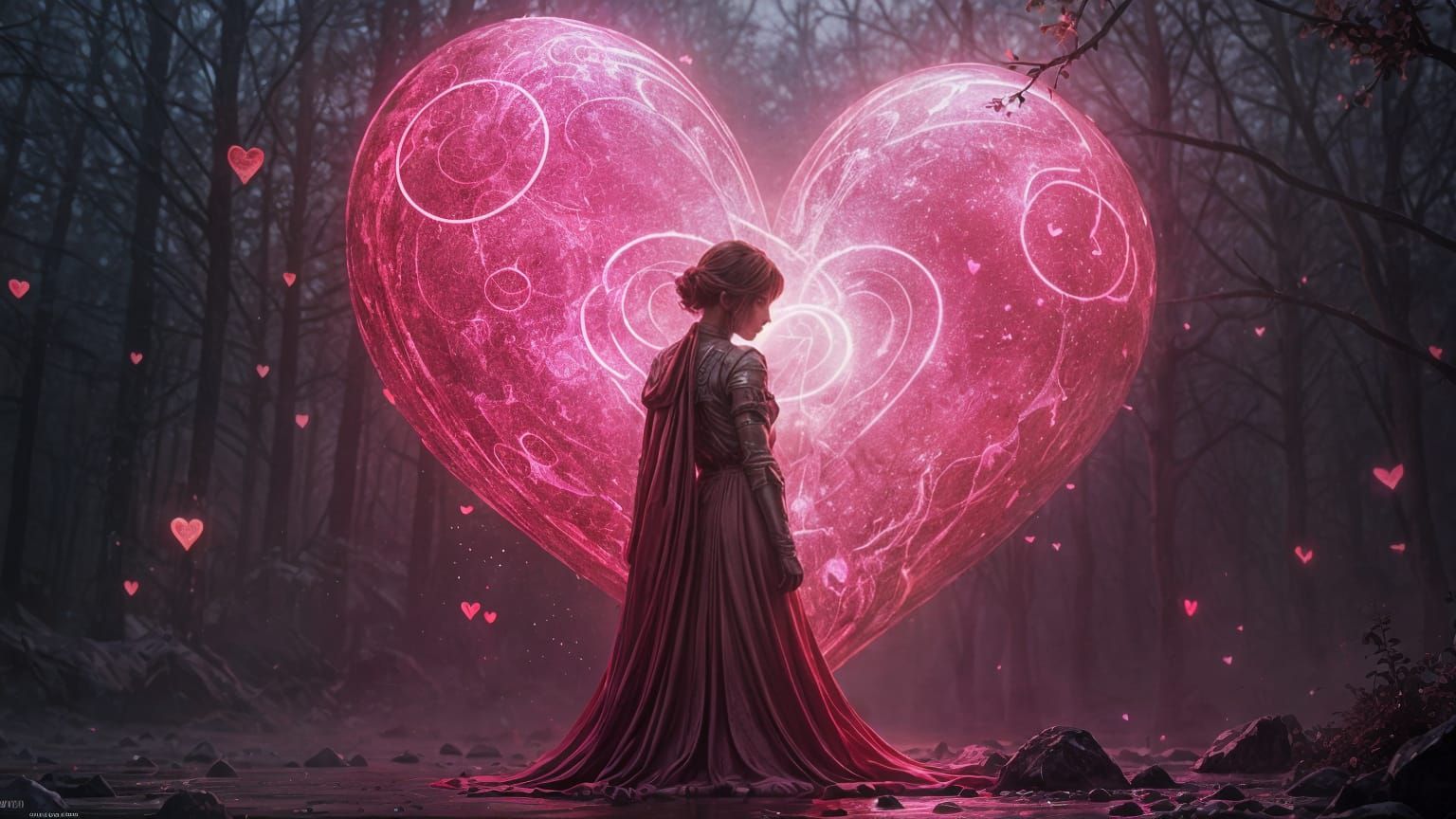 Vibrant Pink Heart-Shaped Masterpiece in Dark Fantasy Style