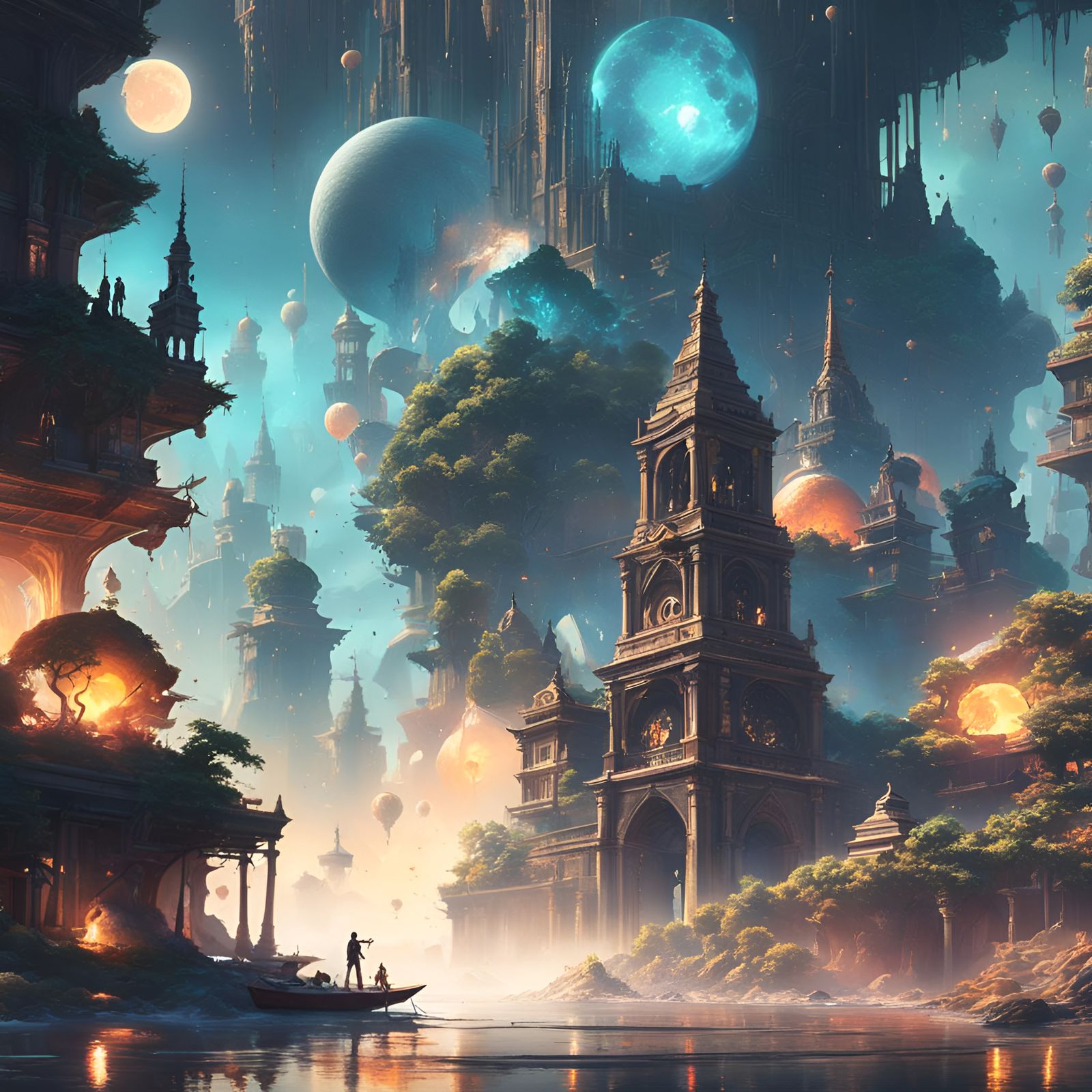 Cosmic Starscape with Liquid Moon: Digital Illustration