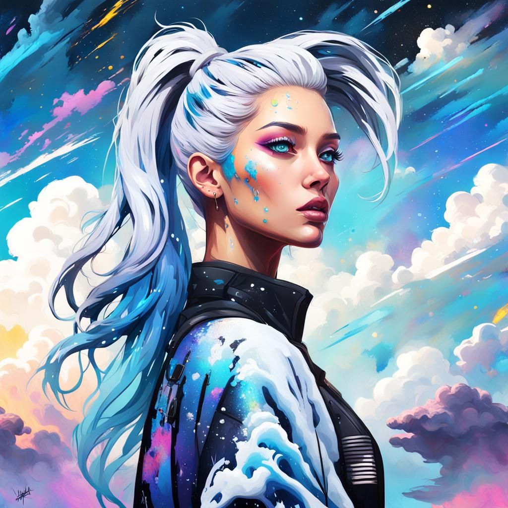 Colorful Galaxy Girl in Graffiti Art Style