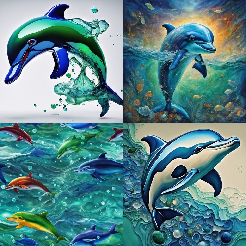 Dolphin Sculpture of Sea Glass in Surreal Style