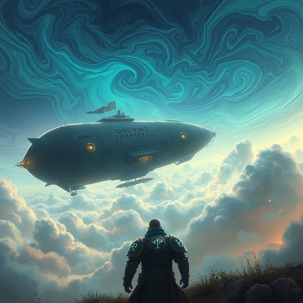 Mythical Airship Drifts Through Bioluminescent Dreamscape