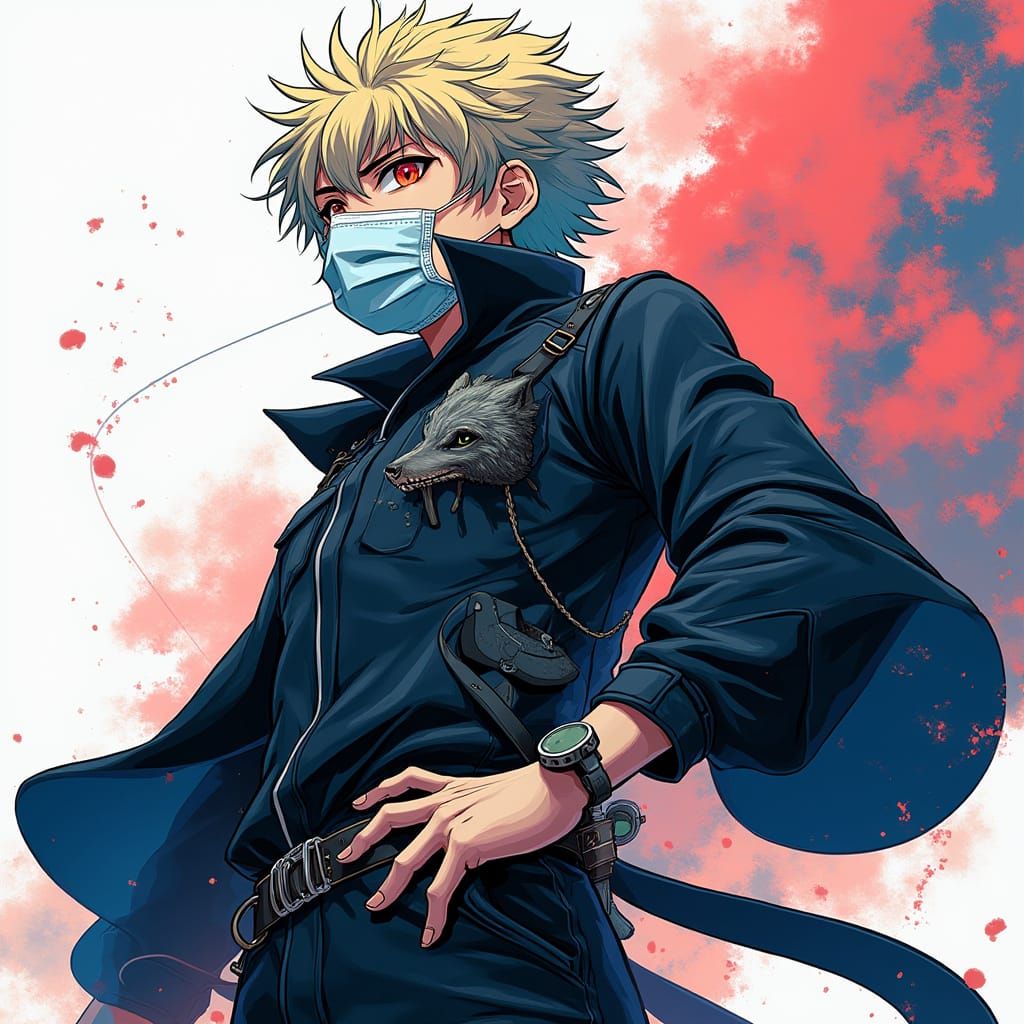 Cyberpunk Anime Hero with Masks and Sleek Jumpsuit