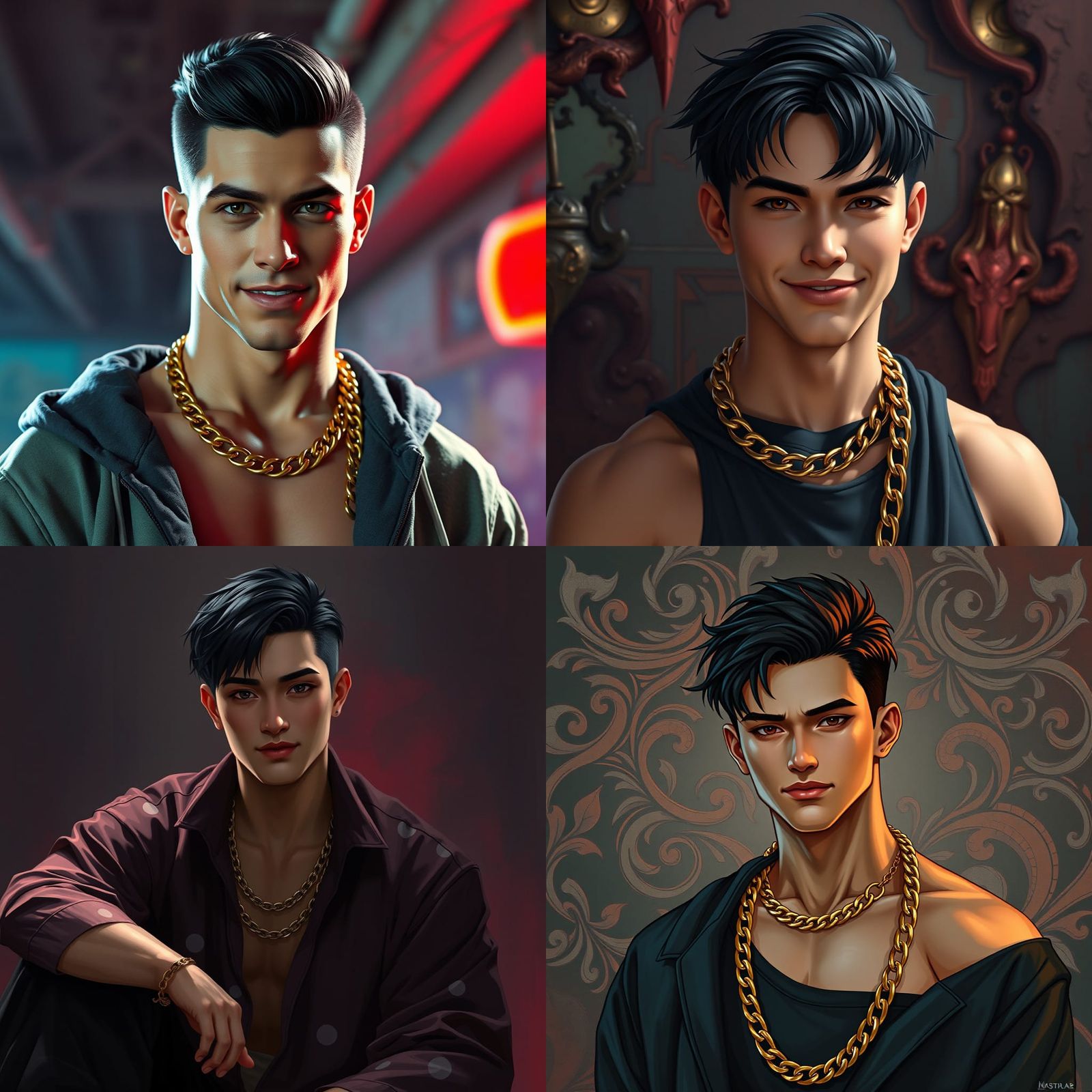 Handsome Young Man with Gold Chain Necklace