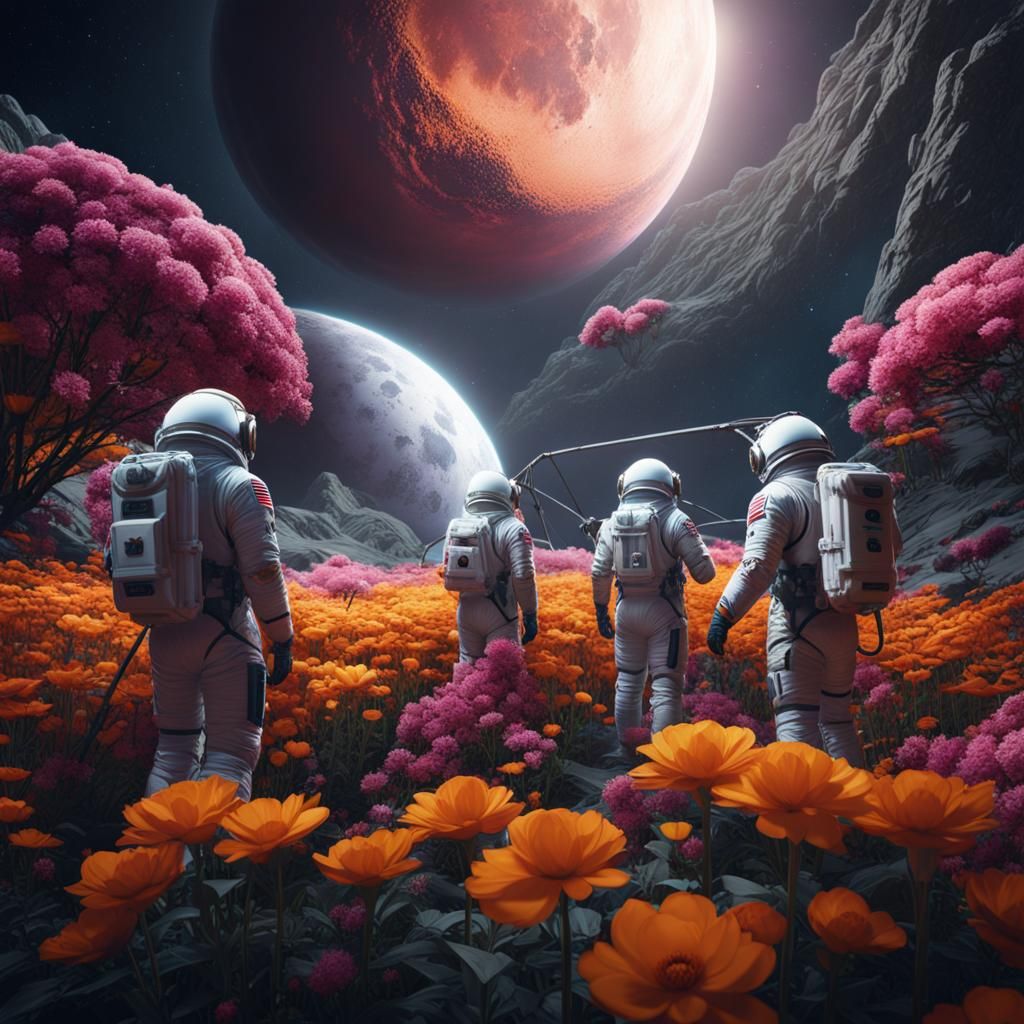Lunar Gardeners: Astronauts Tend Flowers in Moon Biodome