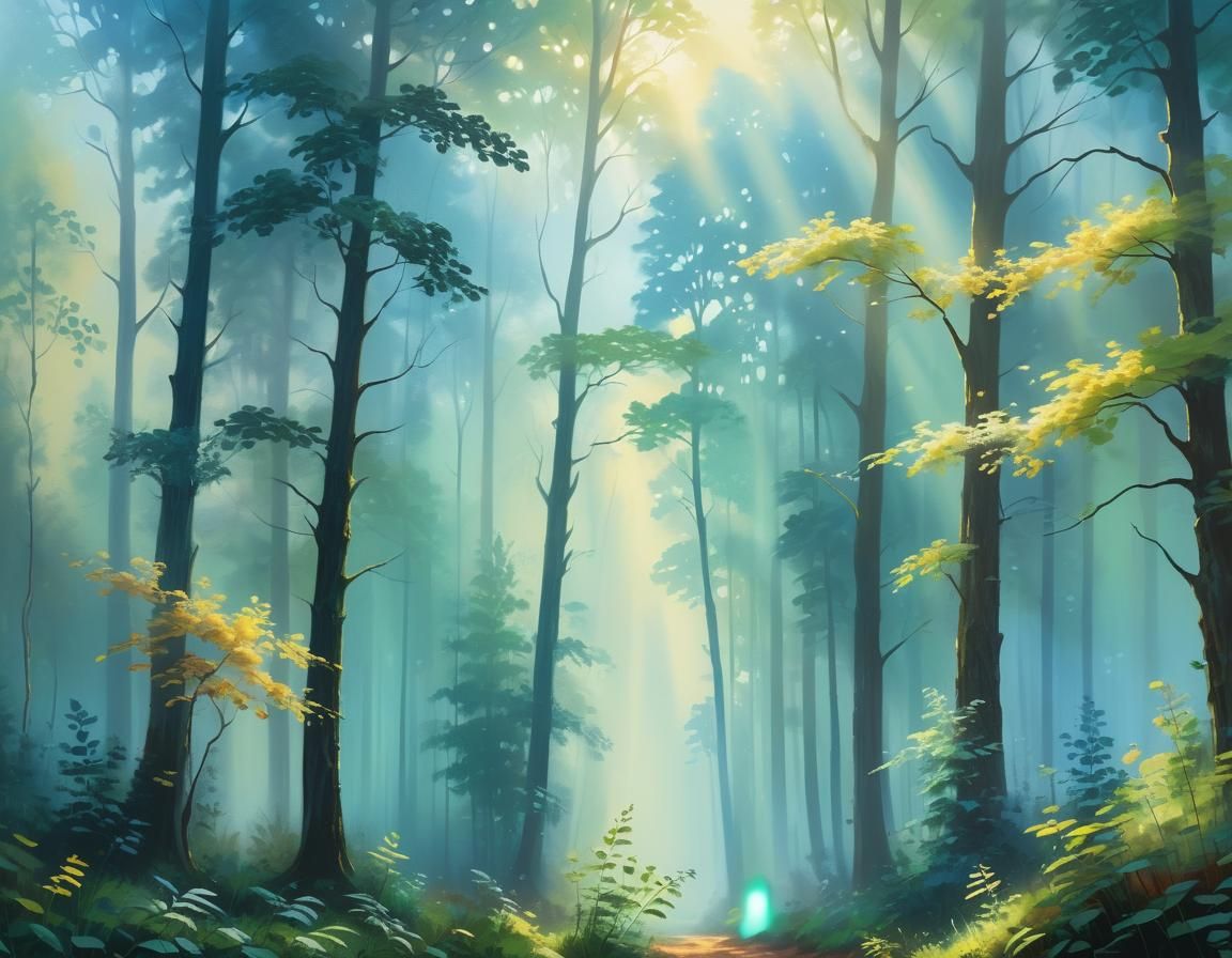 Misty Forest Landscape in Impressionist Style