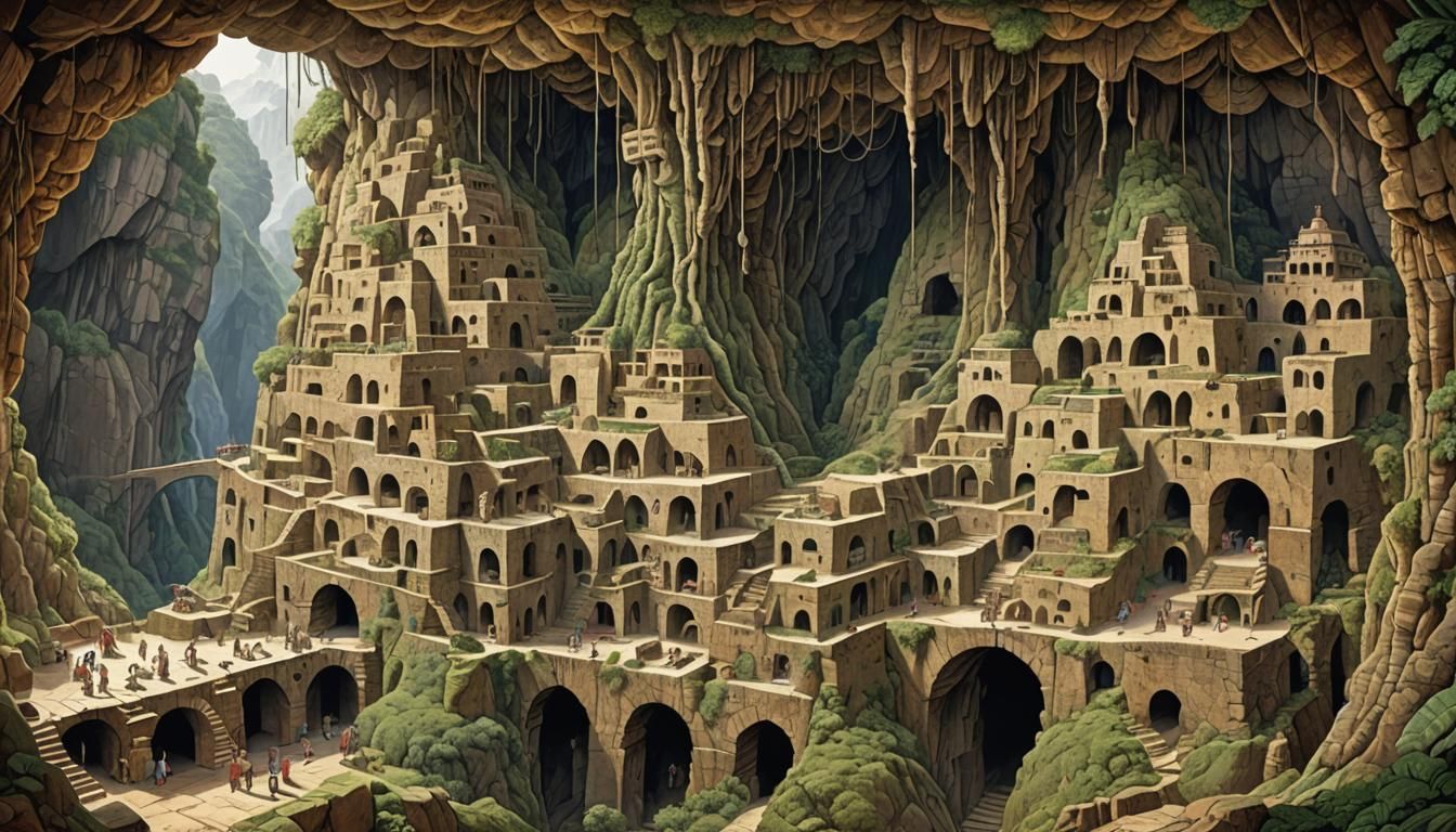 Elaborate Cave System with Petrified Tree, in Norman Lindsay...