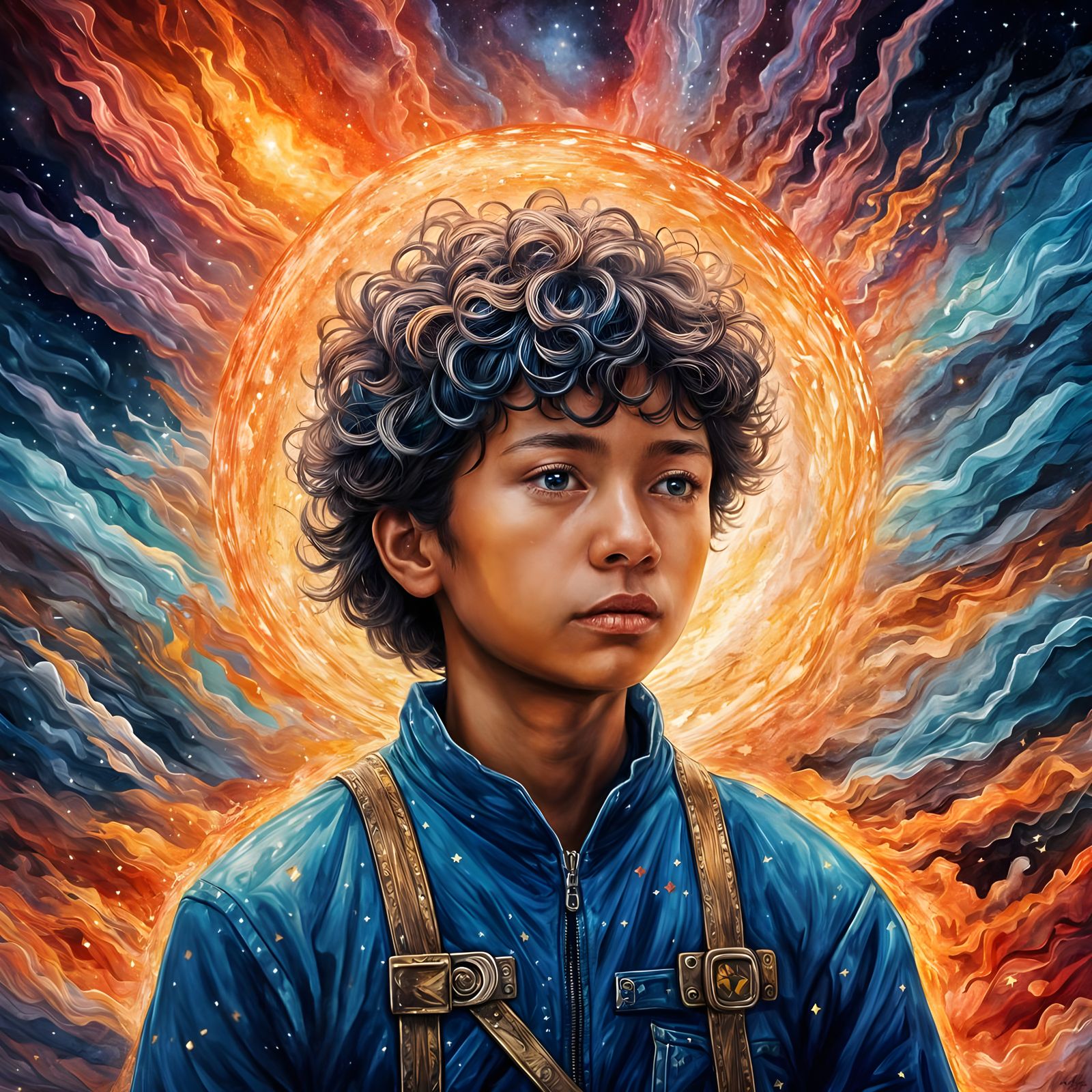 Cosmic Journey to Earth's Core in Vibrant Holographic Style