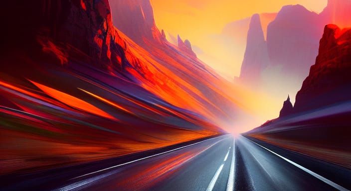 Mountain Road Digital Art in Orange and Teal