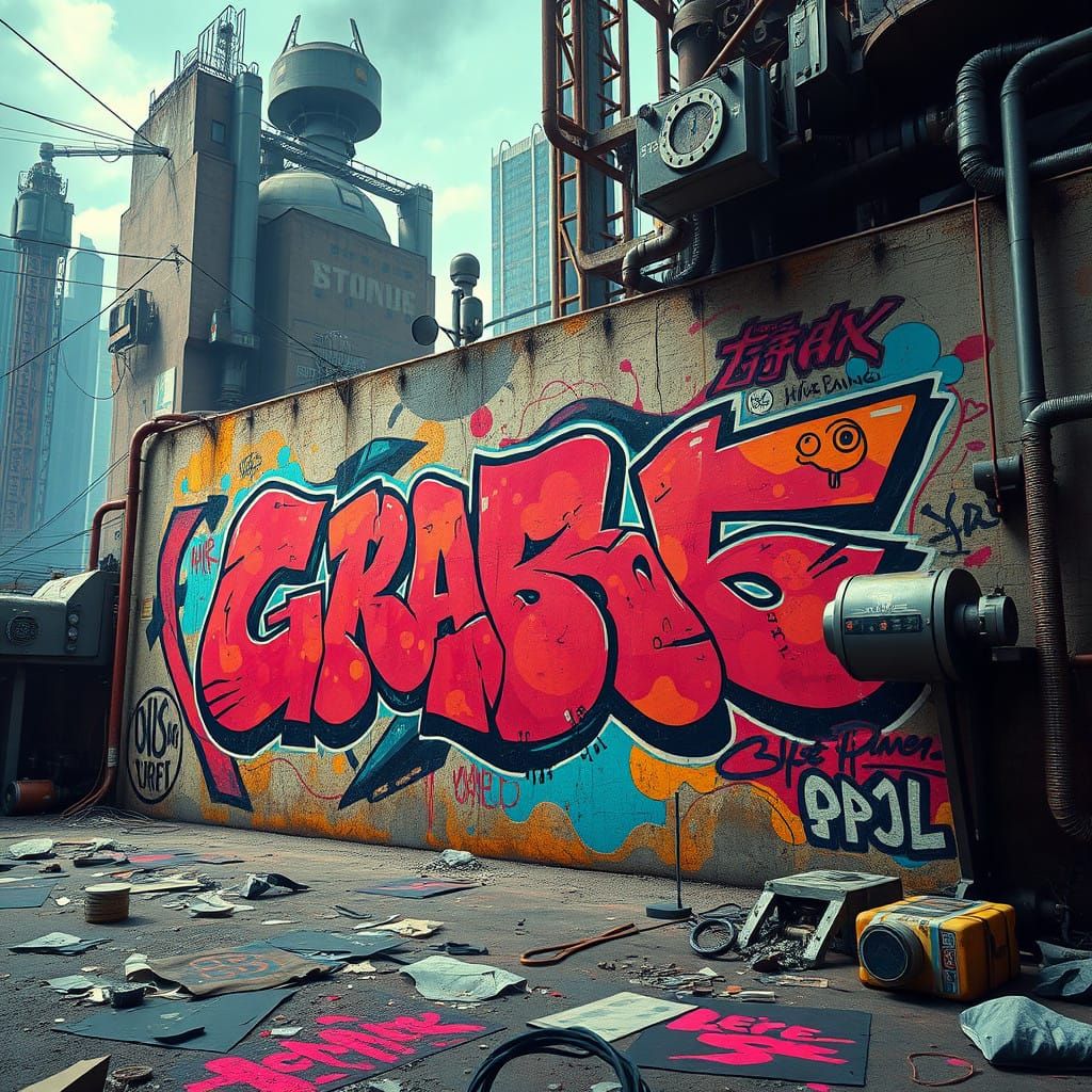 Dystopian Cityscape in Hypermodernist Graffiti Style