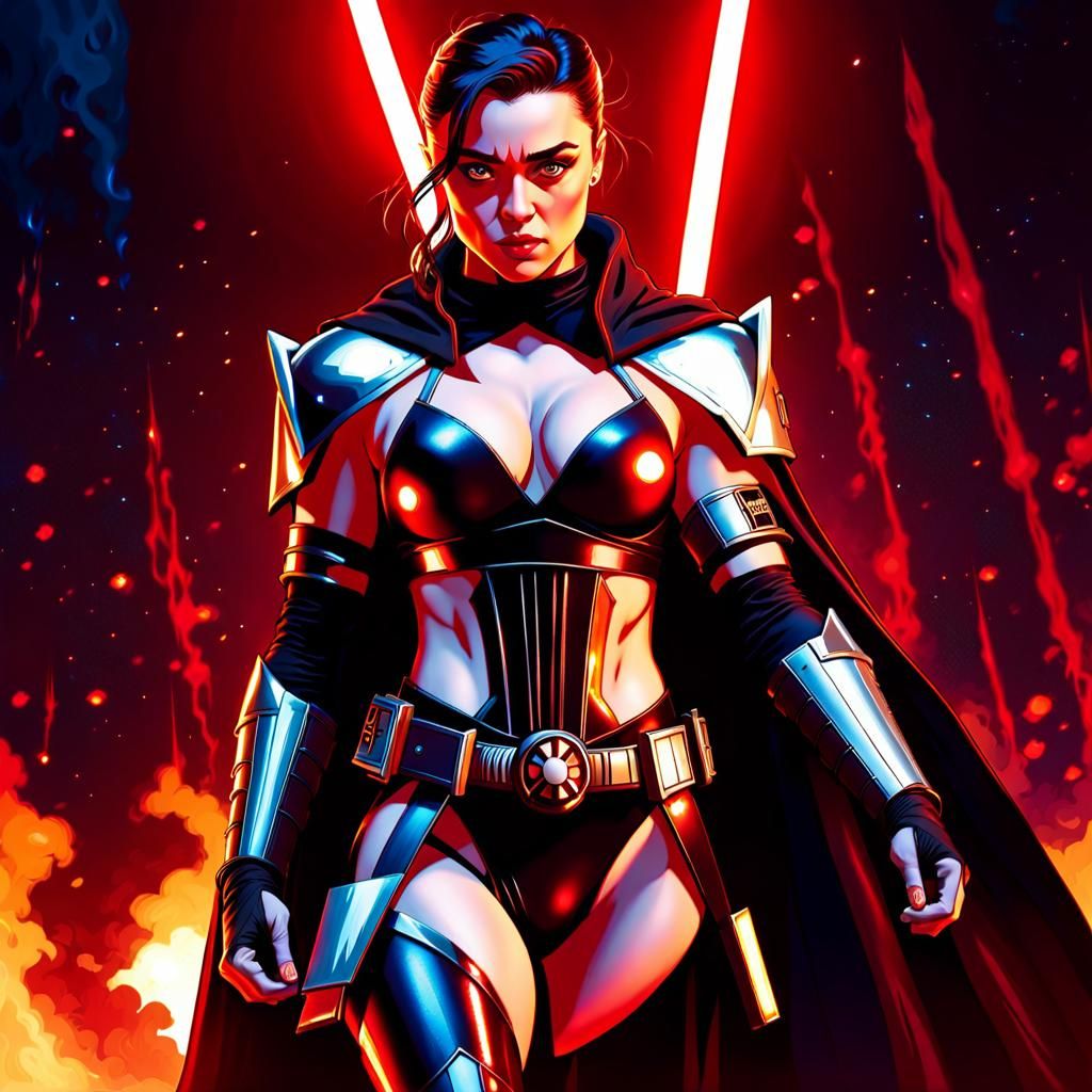 Muscular Sith Warrior in Cyberpunk Armor