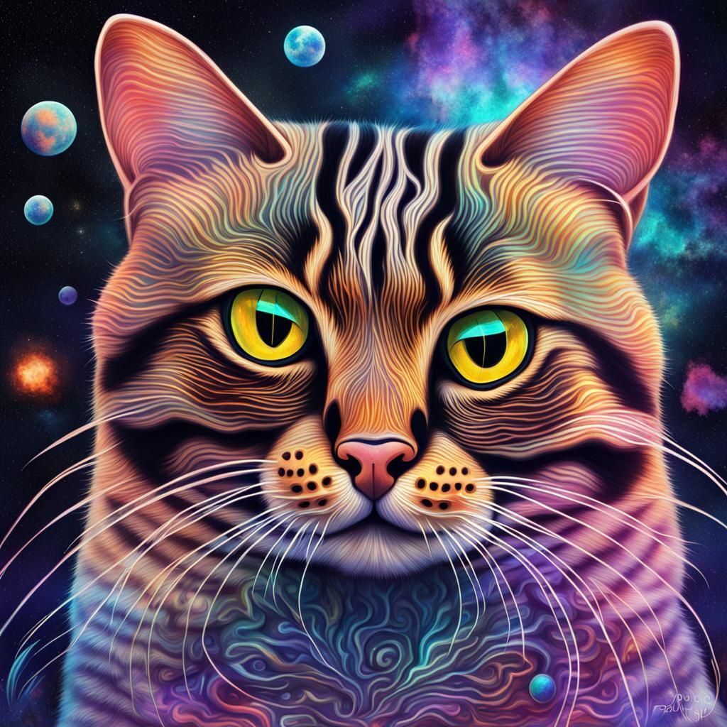 Galactic Black-Footed Cat in Astral Cosmic Art