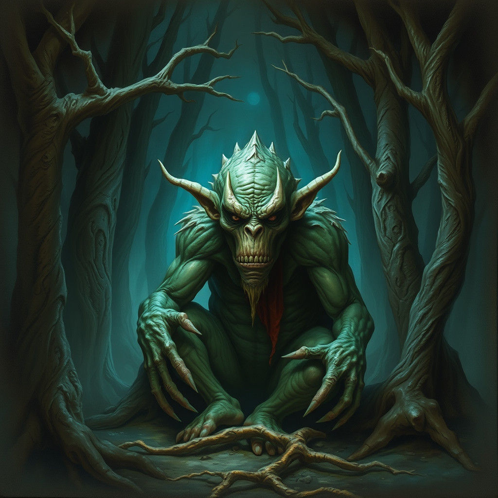 Mystical Grotesque Ogre in Eerie Forest
