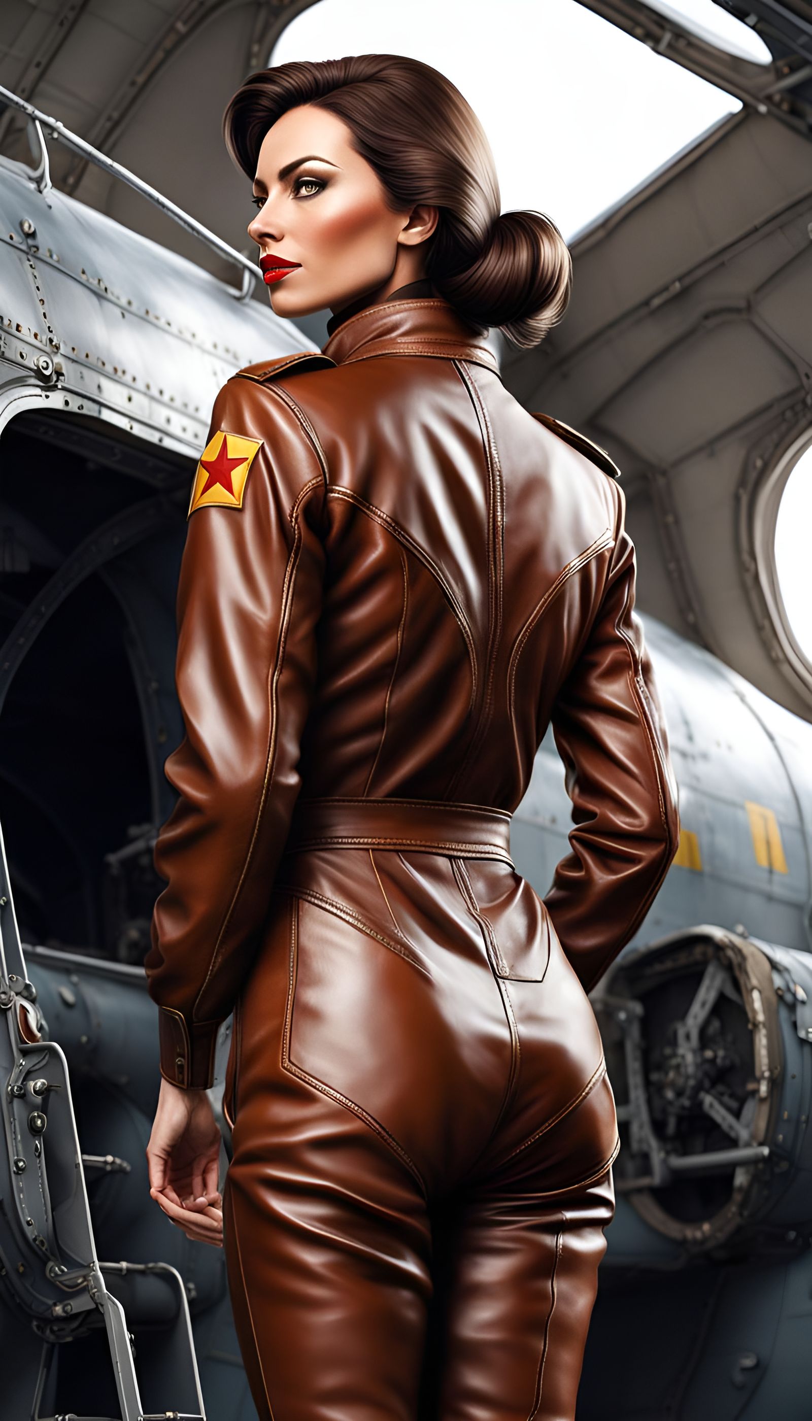 Soviet Pilot Climbing into Plane, Realistic Style