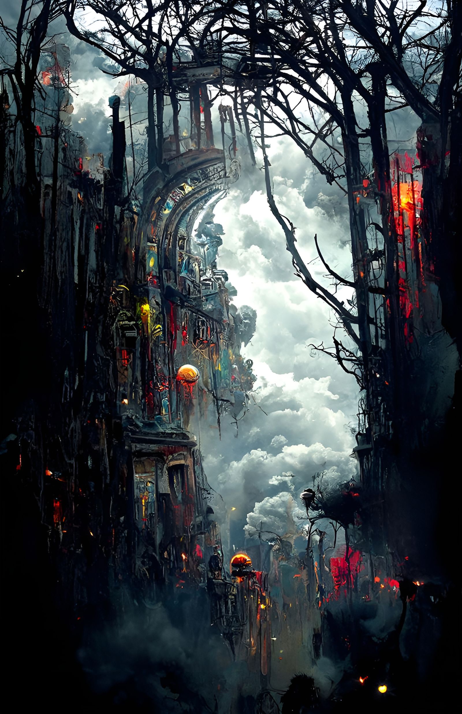 Burning Police Station in Decaying Cityscape