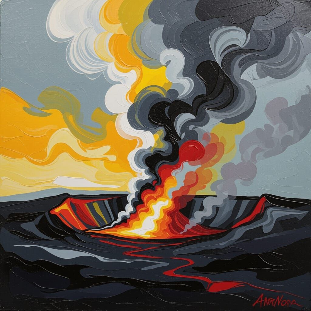 Volcanic Ash Plume in Abstract Expressionist Style