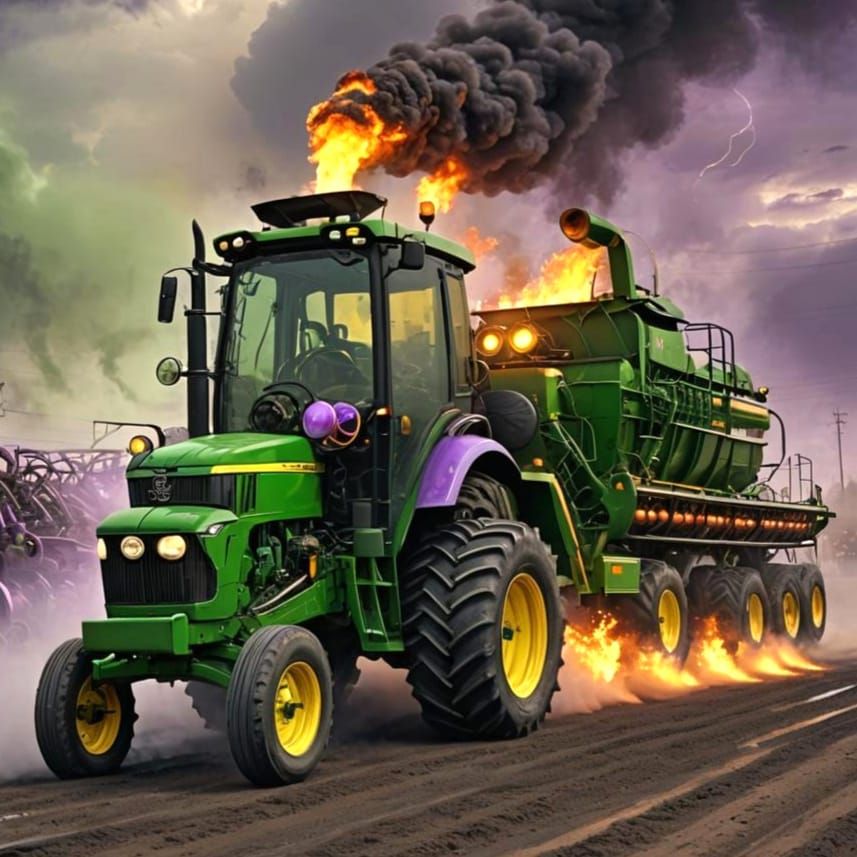 John Deere Tractor at Drag Strip: Detailed Matte Painting