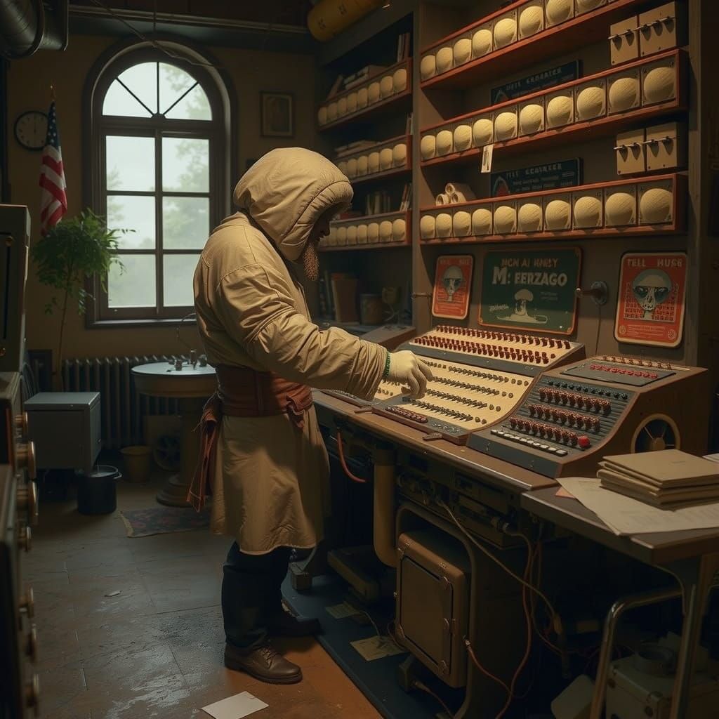 Surreal 17th Century Computer with Mushroom Bungalow