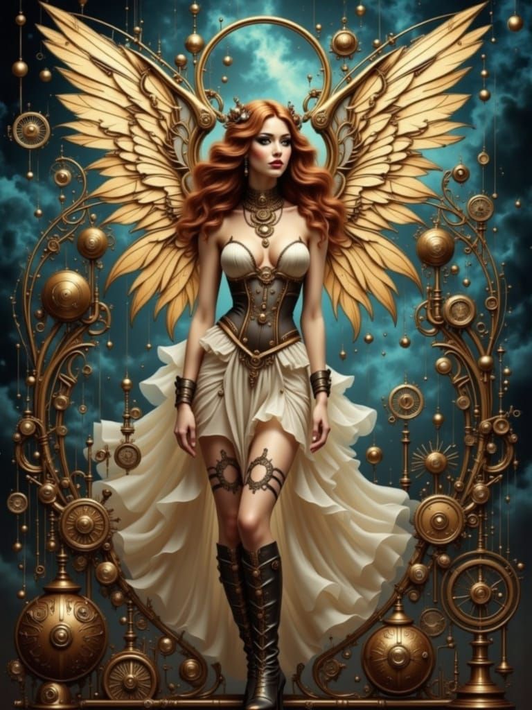 Ethereal Woman with Filigree Wings in Nebula