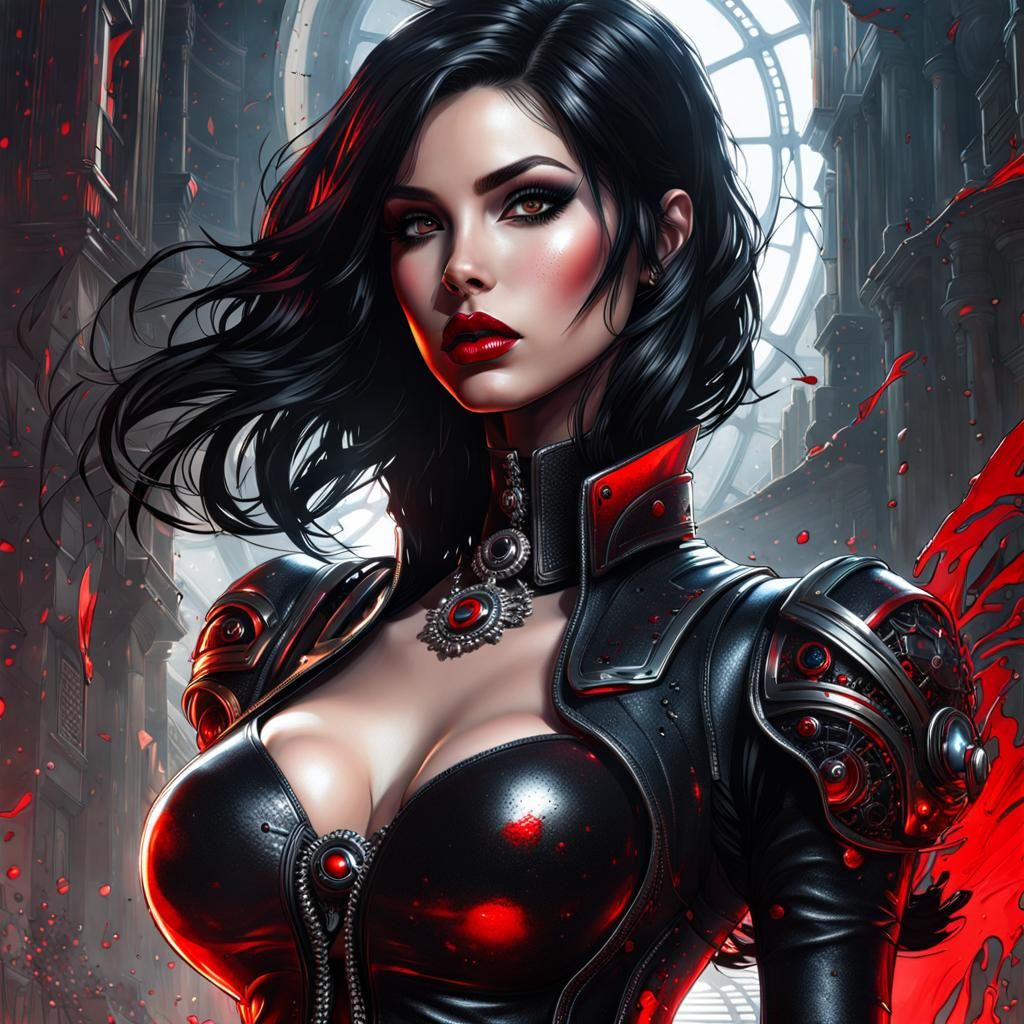 Futuristic Gothic Girl Portrait in Splash Art Style
