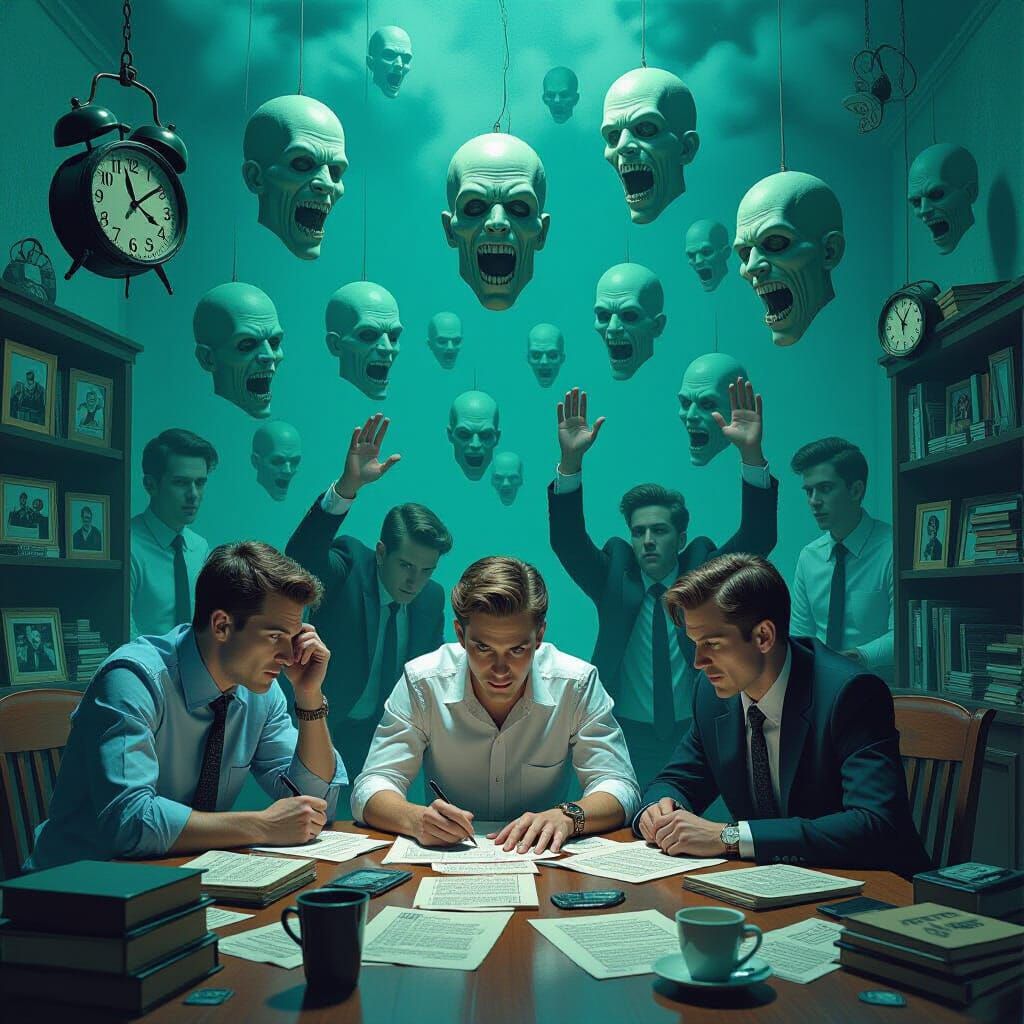 Newsroom Chaos: A Dreamlike Collage of Dark Fantasy