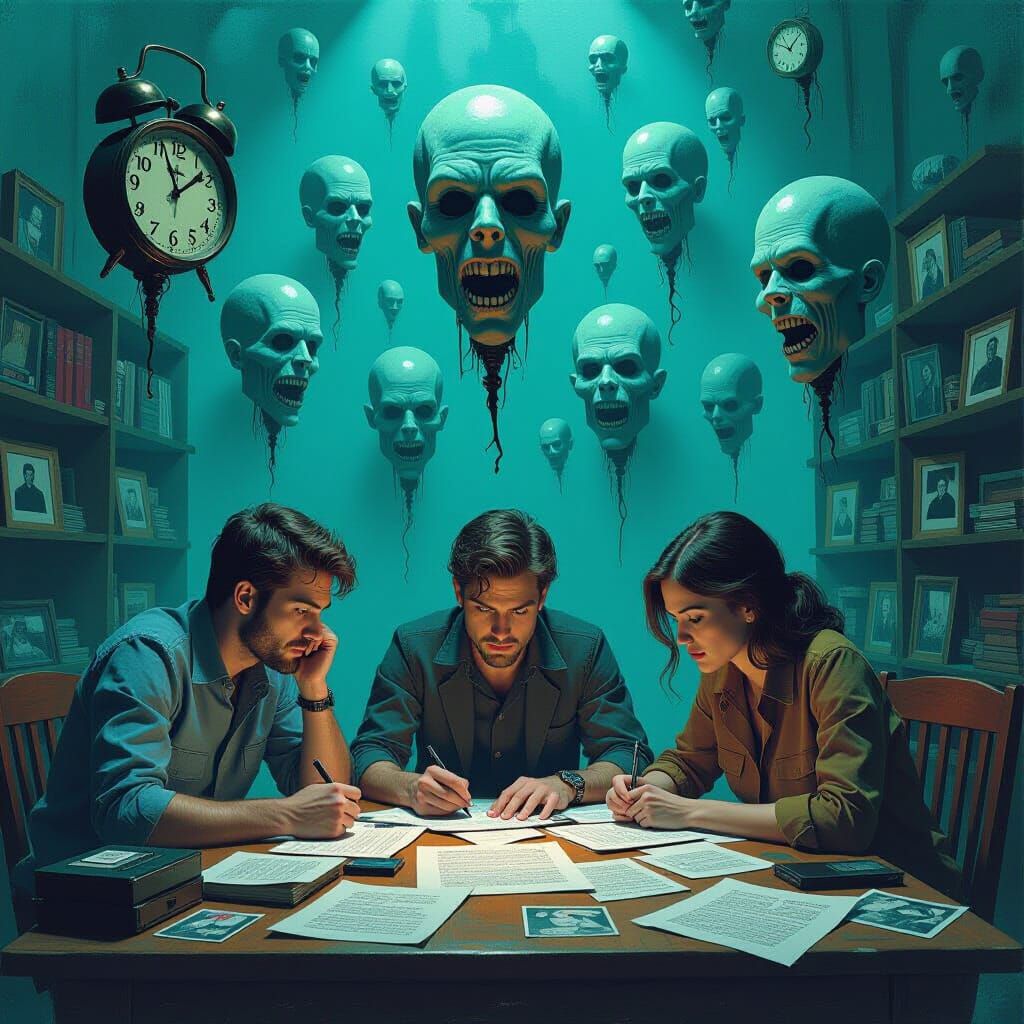 Surreal Newsroom Chaos: Floating Heads and Frantic Journalis...