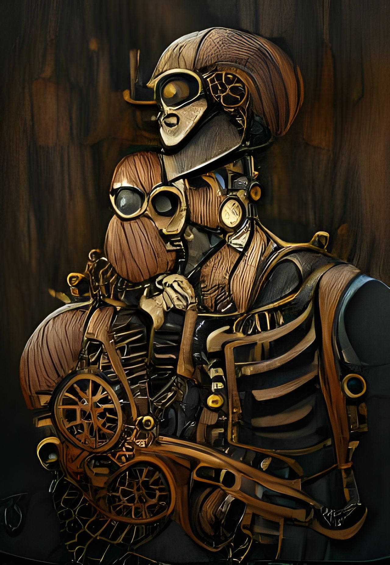 Steampunk Skeleton Lovers in Woodcut Style