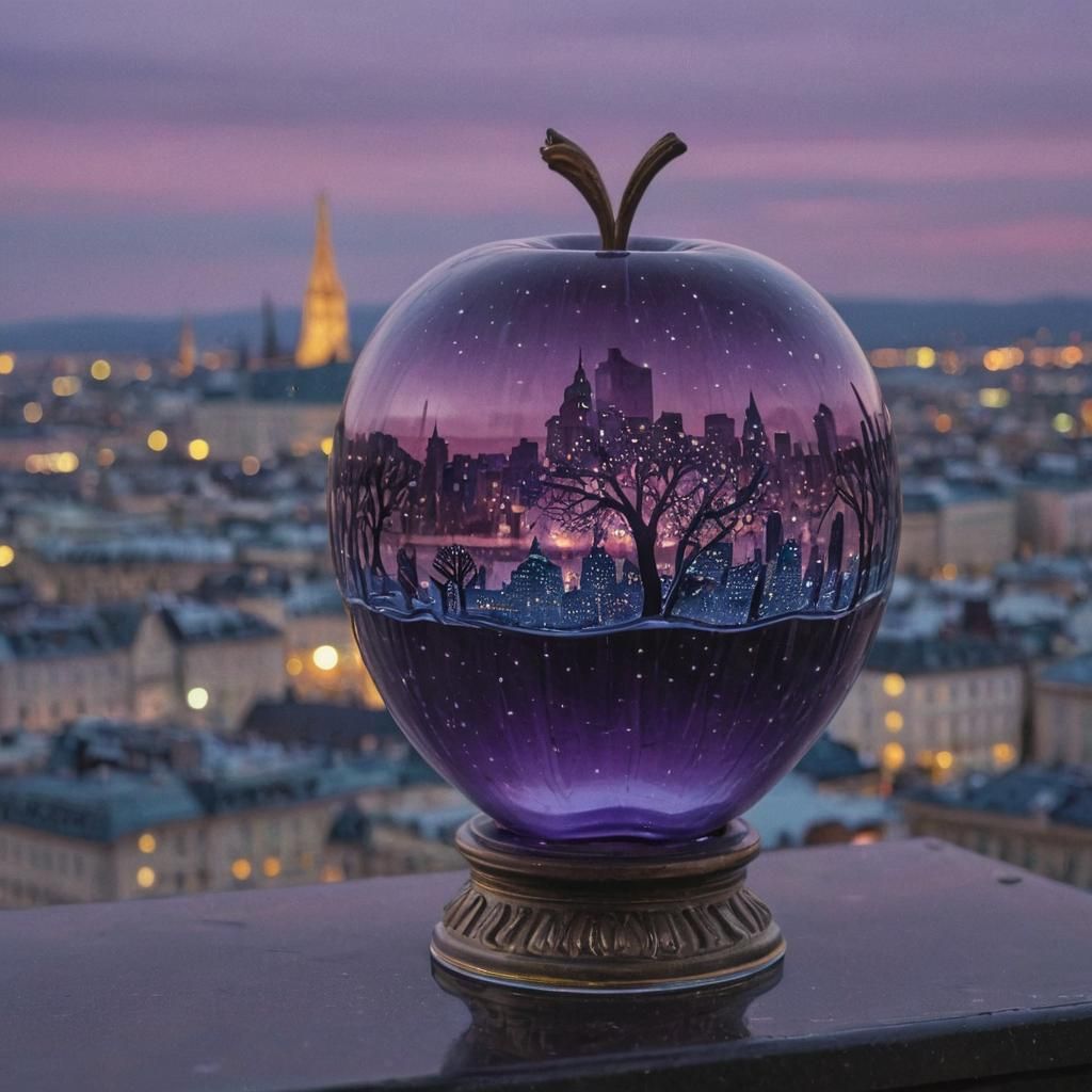 Glass Apple with Vienna View in Fauvist Art Nouveau