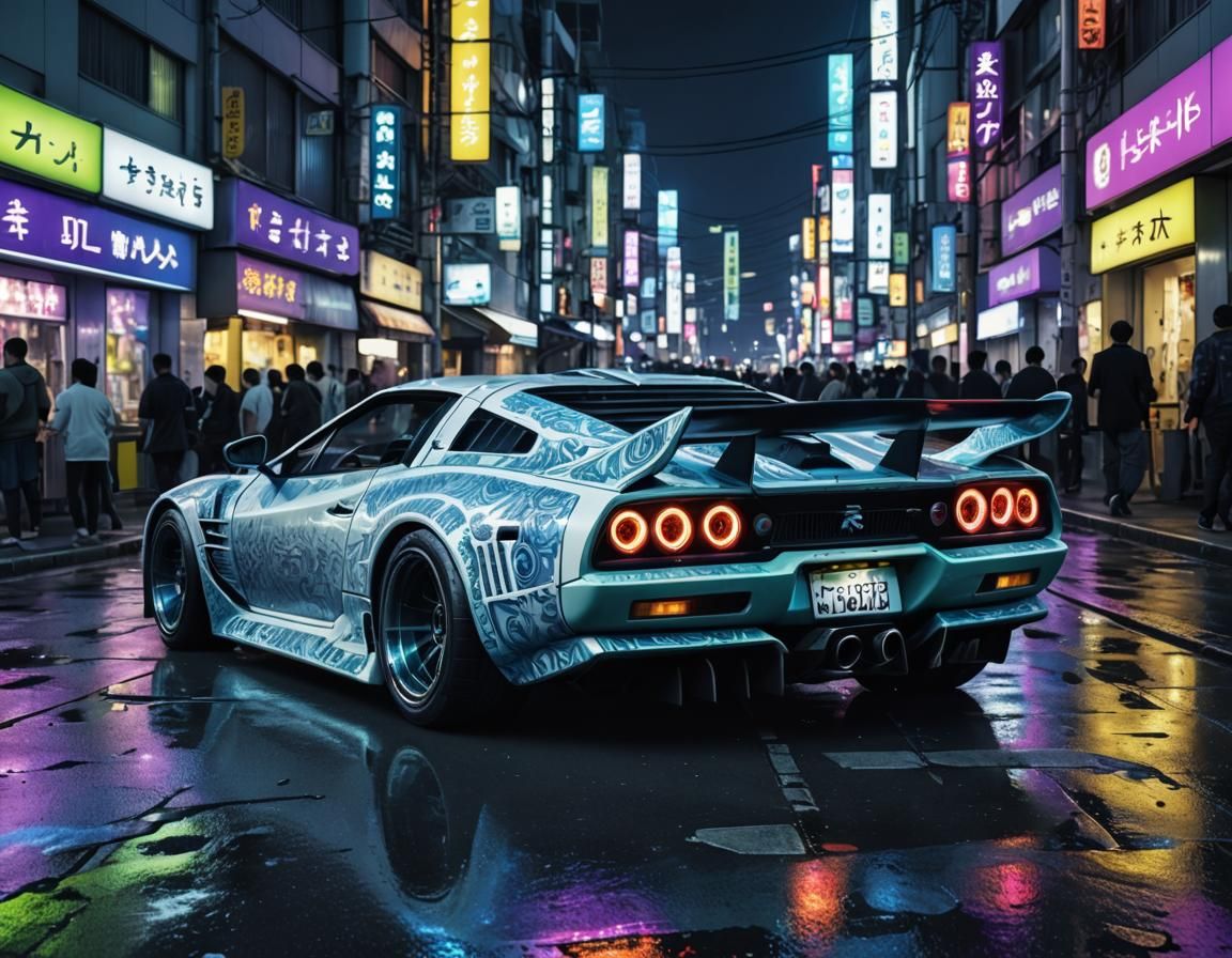 Cyberpunk Robot Car in Futuristic Tokyo Night