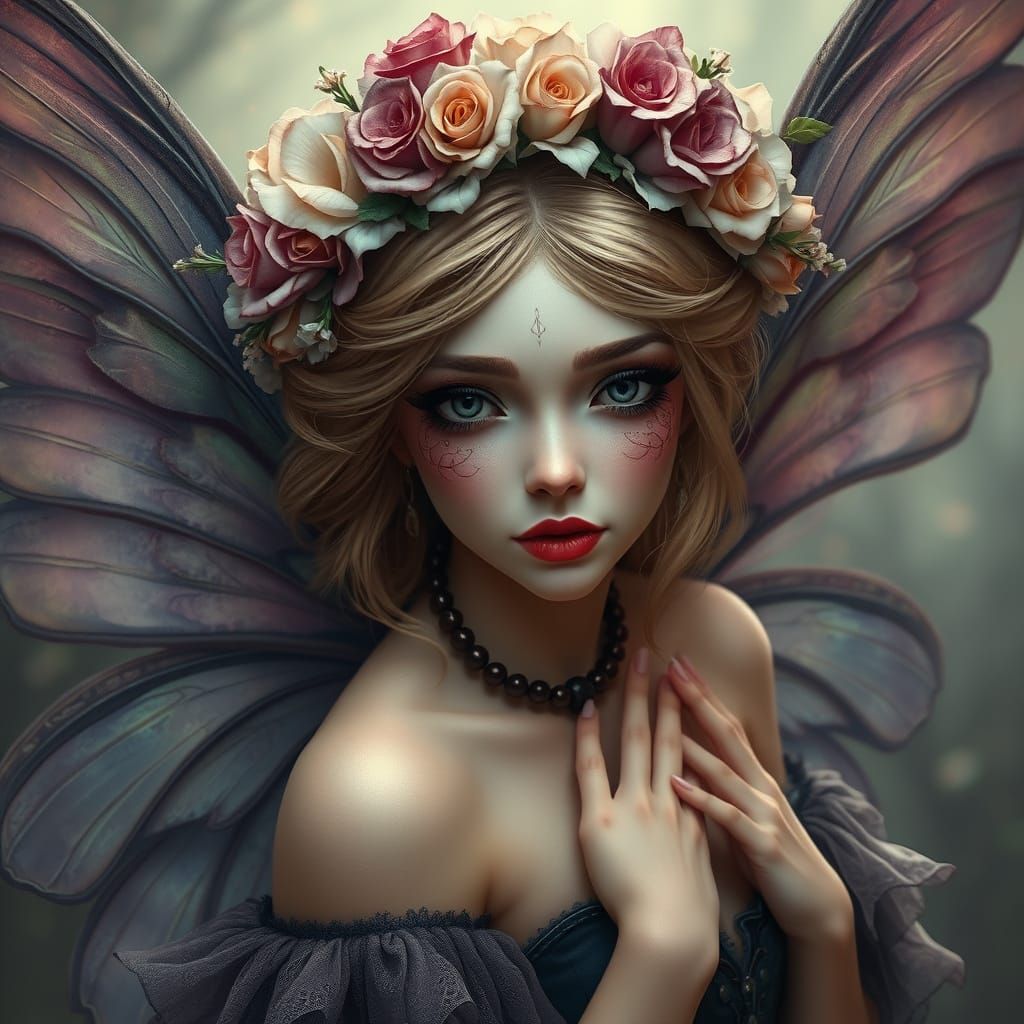 Gothic Fairy in Ethereal Fantasy Landscape