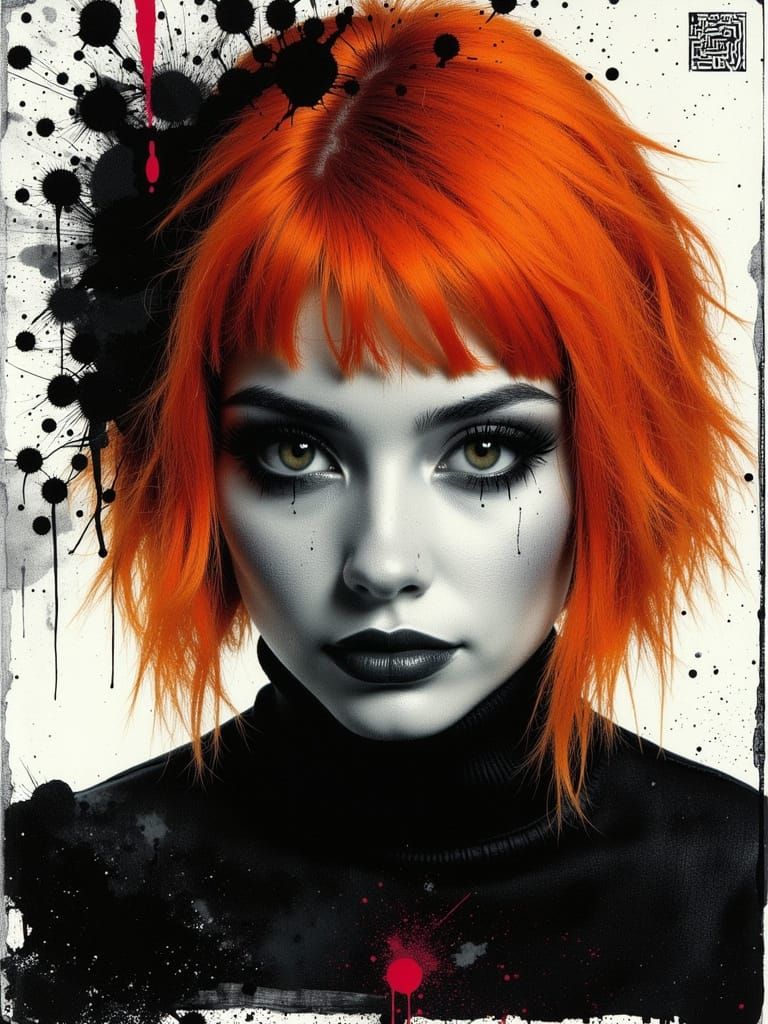 Gothic Portrait of a Melancholic Woman with Zentangle Tattoo...