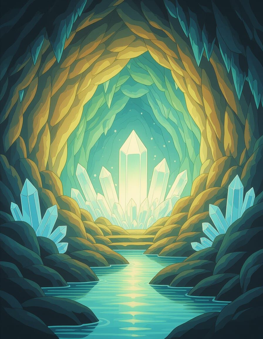 Glowing Crystal Temple in Mountain Cavern