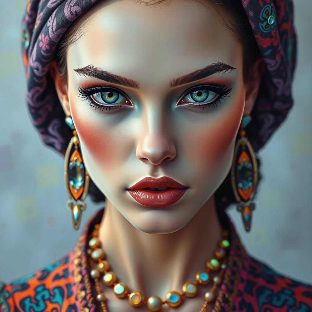 Serenely Intense Portrait in Neo-Impressionist Style with Fu...