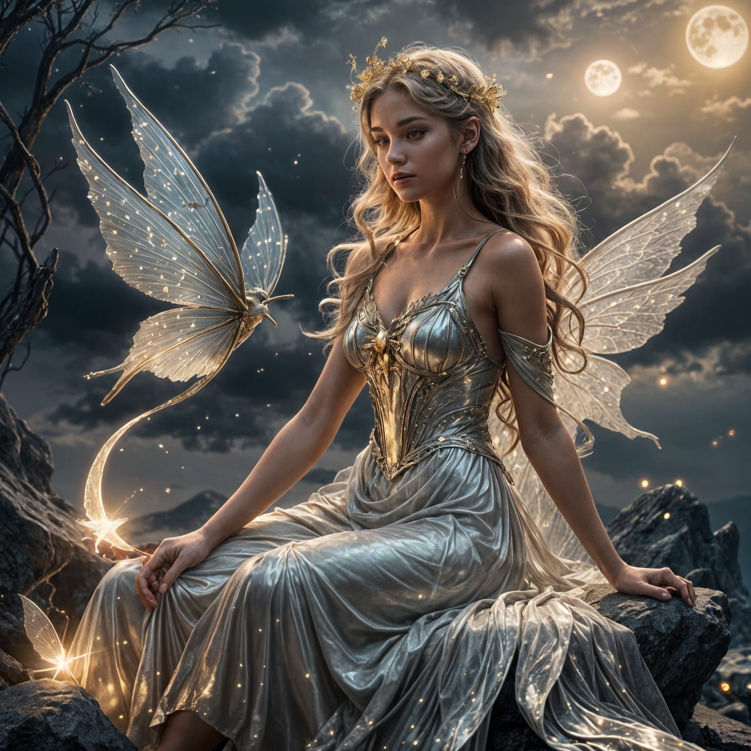 Glowing Fairy on the Moon in Fantasy Concept Art