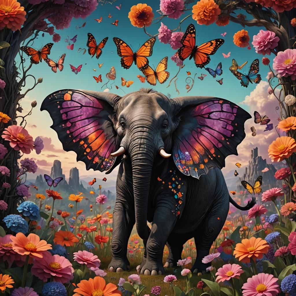 Boar-Butterfly-Elephant Hybrid in Tim Burton Style