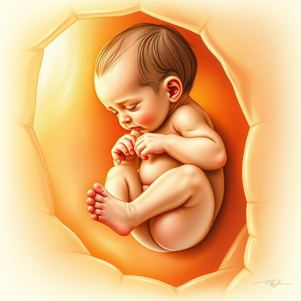 Detailed Fetus in Womb, Medical Illustration Style