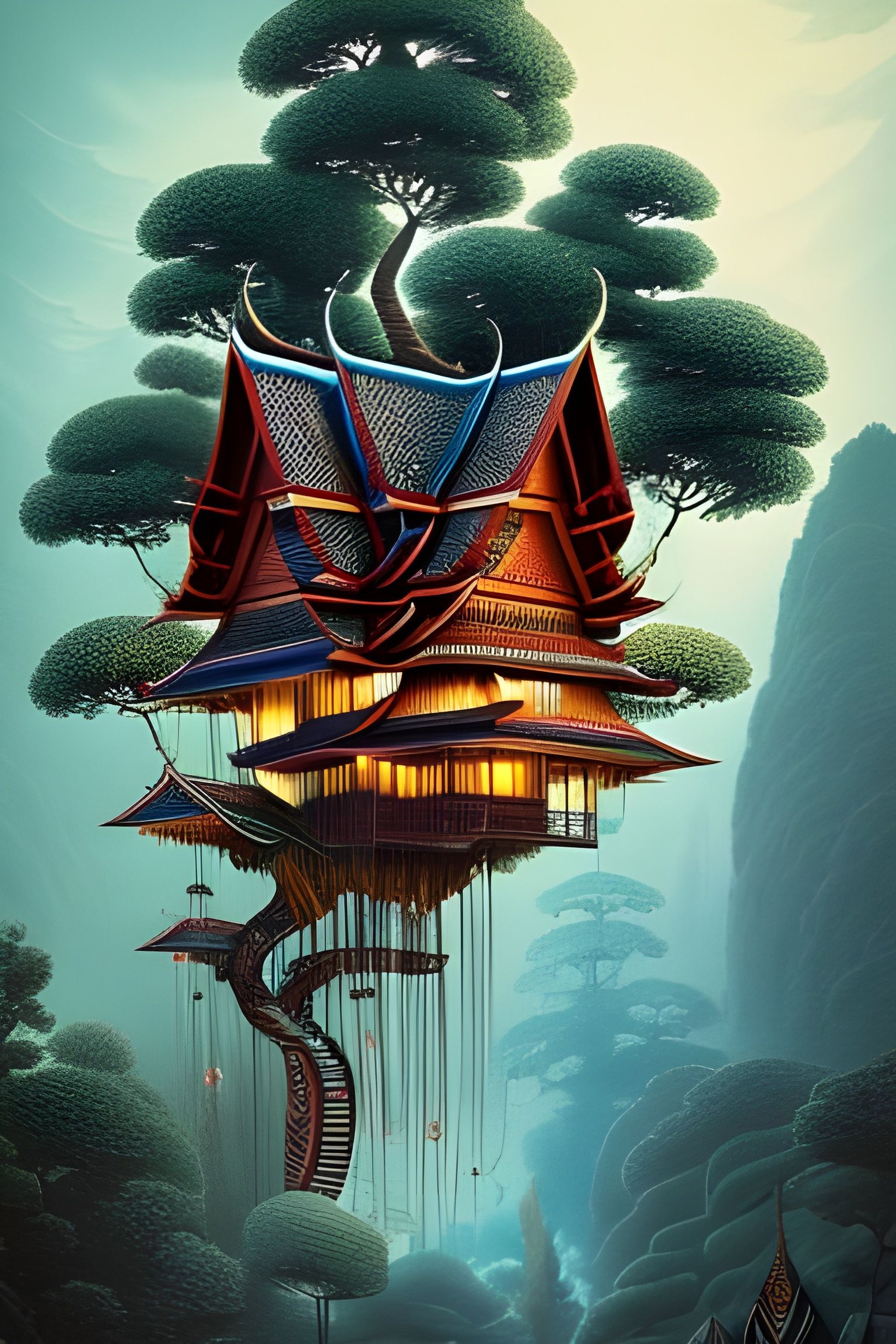 Fantastical Thai Treehouse in Digital Art Style