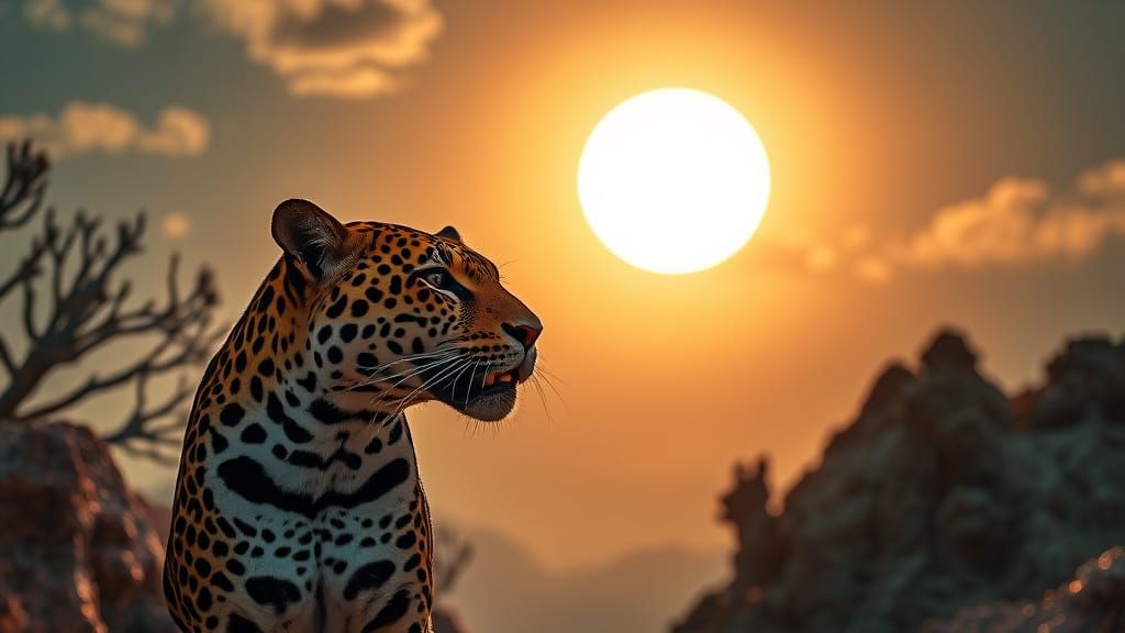Jaguar Portrait with Coral and Dramatic Lighting