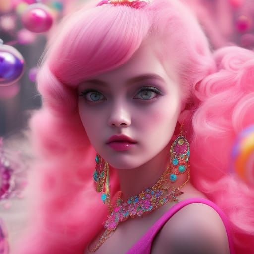 Candy Girl with Bubble Background in Pastel Aesthetic