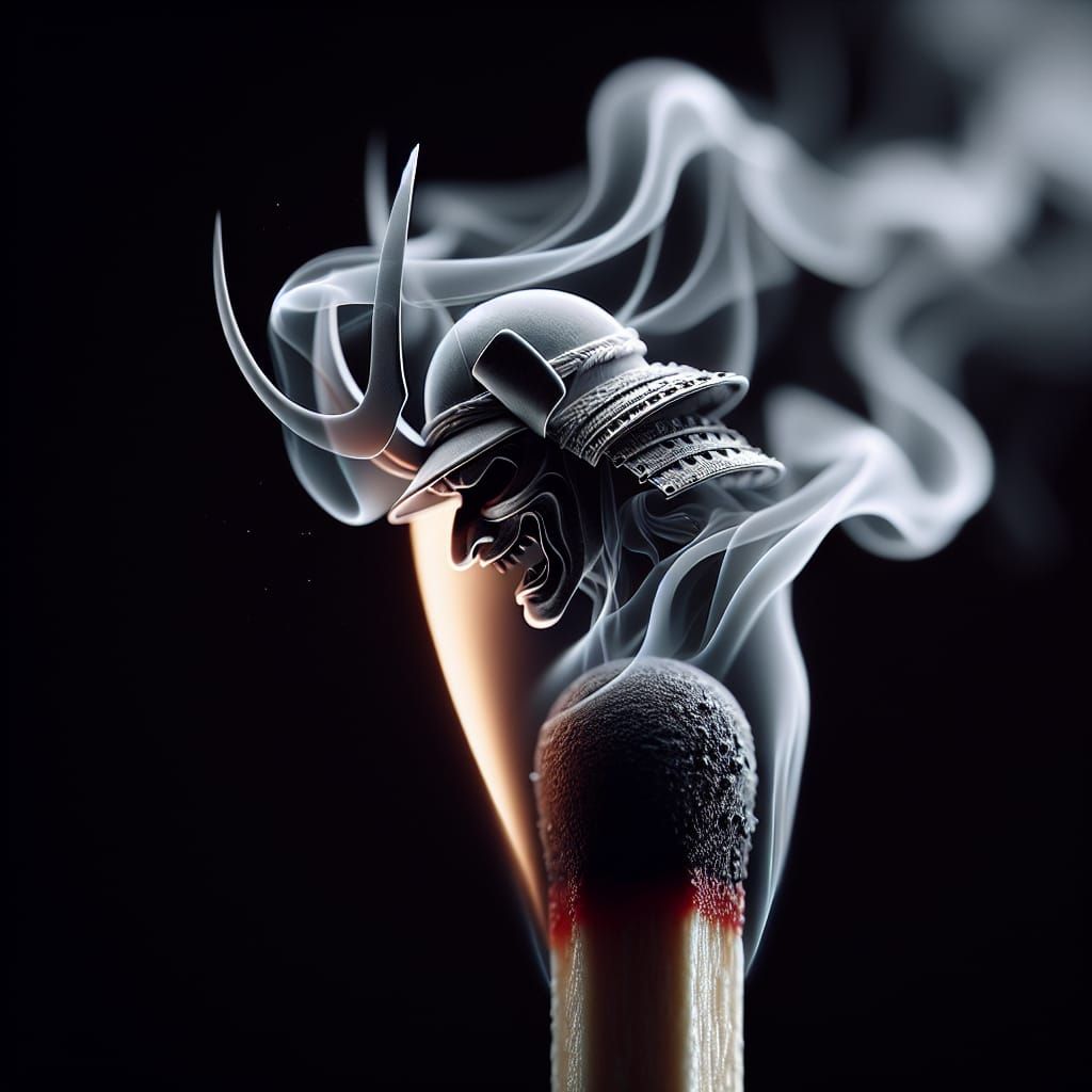 Samurai Warrior Appears in Matchstick Smoke