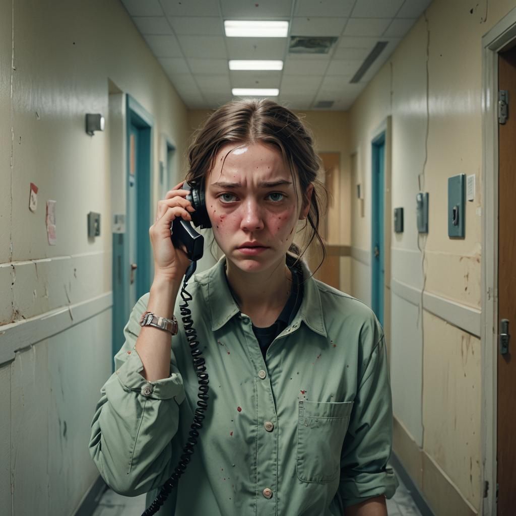 Tired Girl in Psychiatric Hospital: Hyperrealistic Splash Ar...