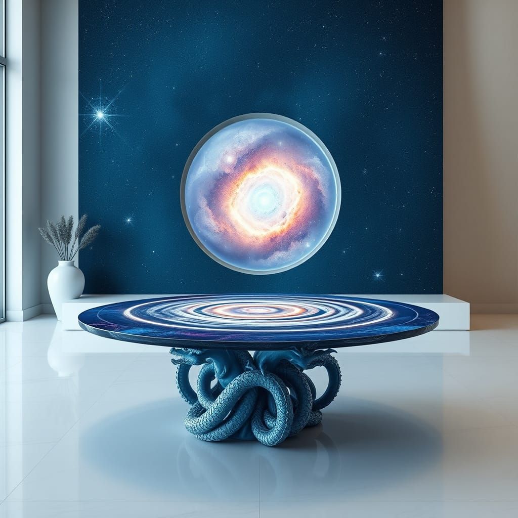 Surreal Dragon Coffee Table with Nebula View