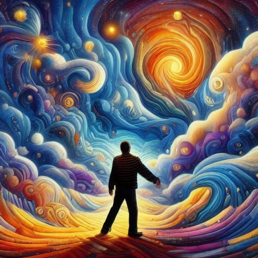 Man Sleeping on Cloud in Dreamy Surrealist Oil Painting