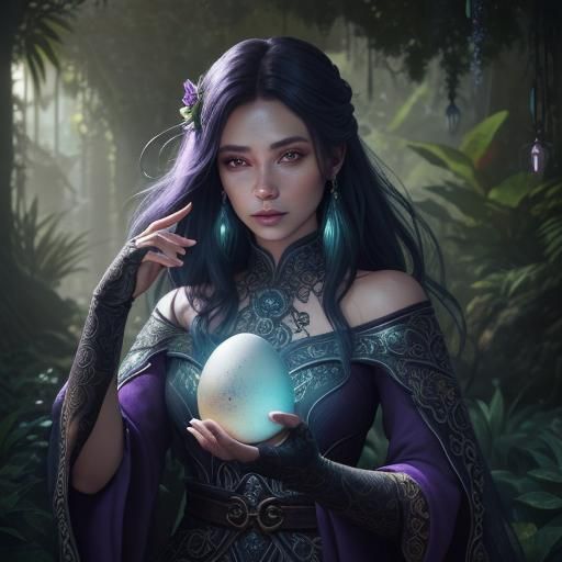 Magical Glowing Egg in Mystical Garden: Hyperrealistic Art
