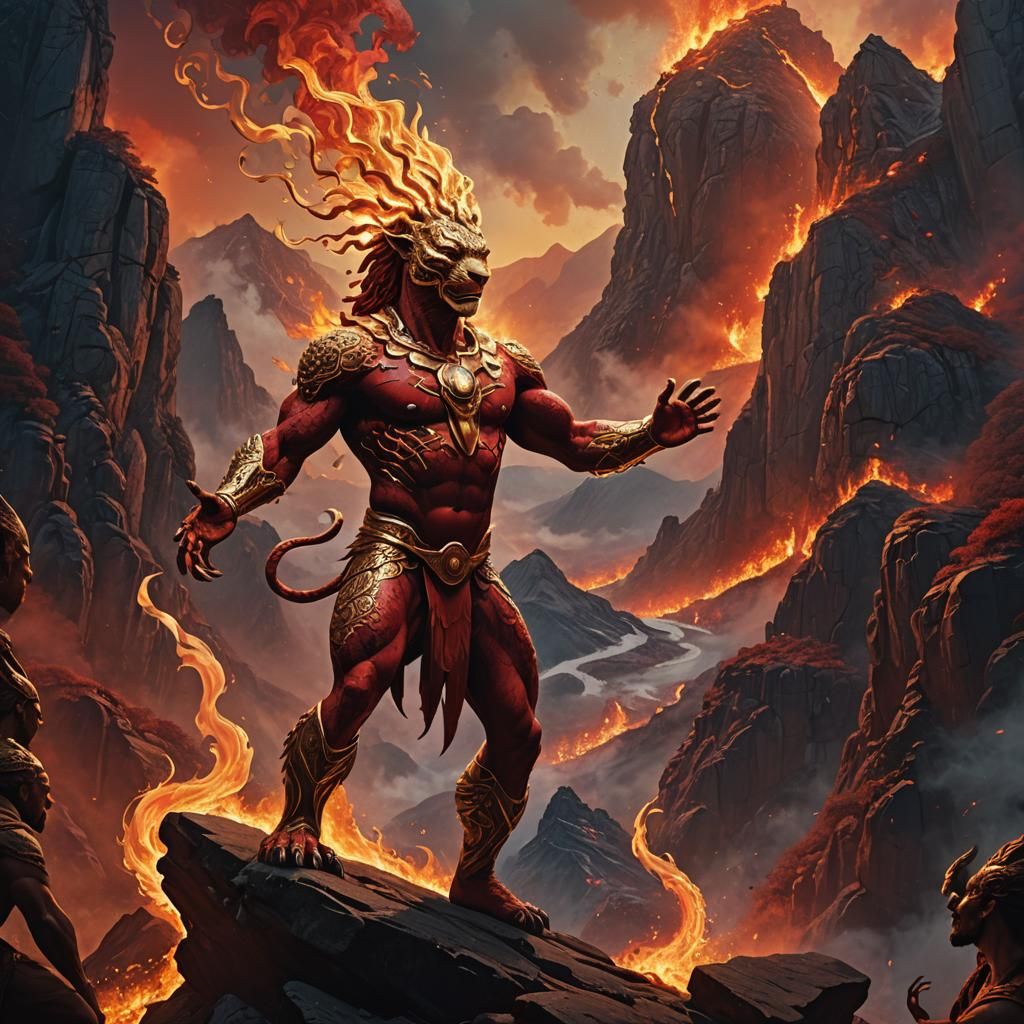 Red Jaguar Man on Mohawk Mountain: Fantasy Art