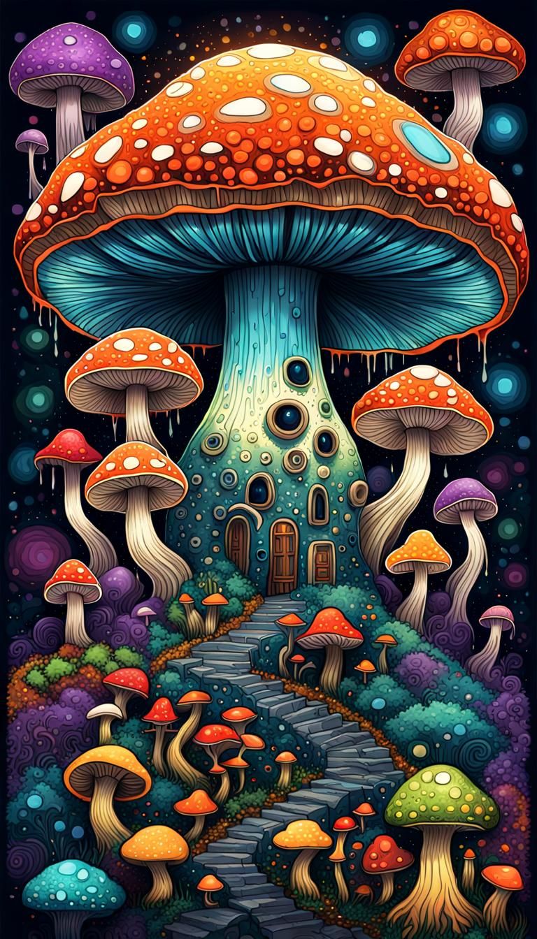 Evil Mushroom Monsters in Retrofuturistic Style