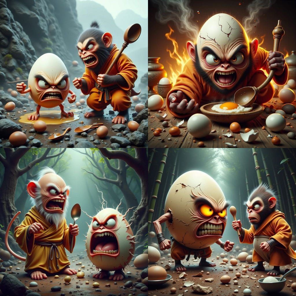 Shaolin Monkey Monk Meets Angry Egg